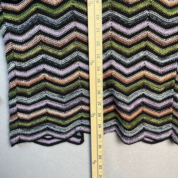 VTG Y2K Open Cardigan Knit Sweater Hooded Rainbow Zigzag Chevron Unbranded Small - Picture 3 of 6